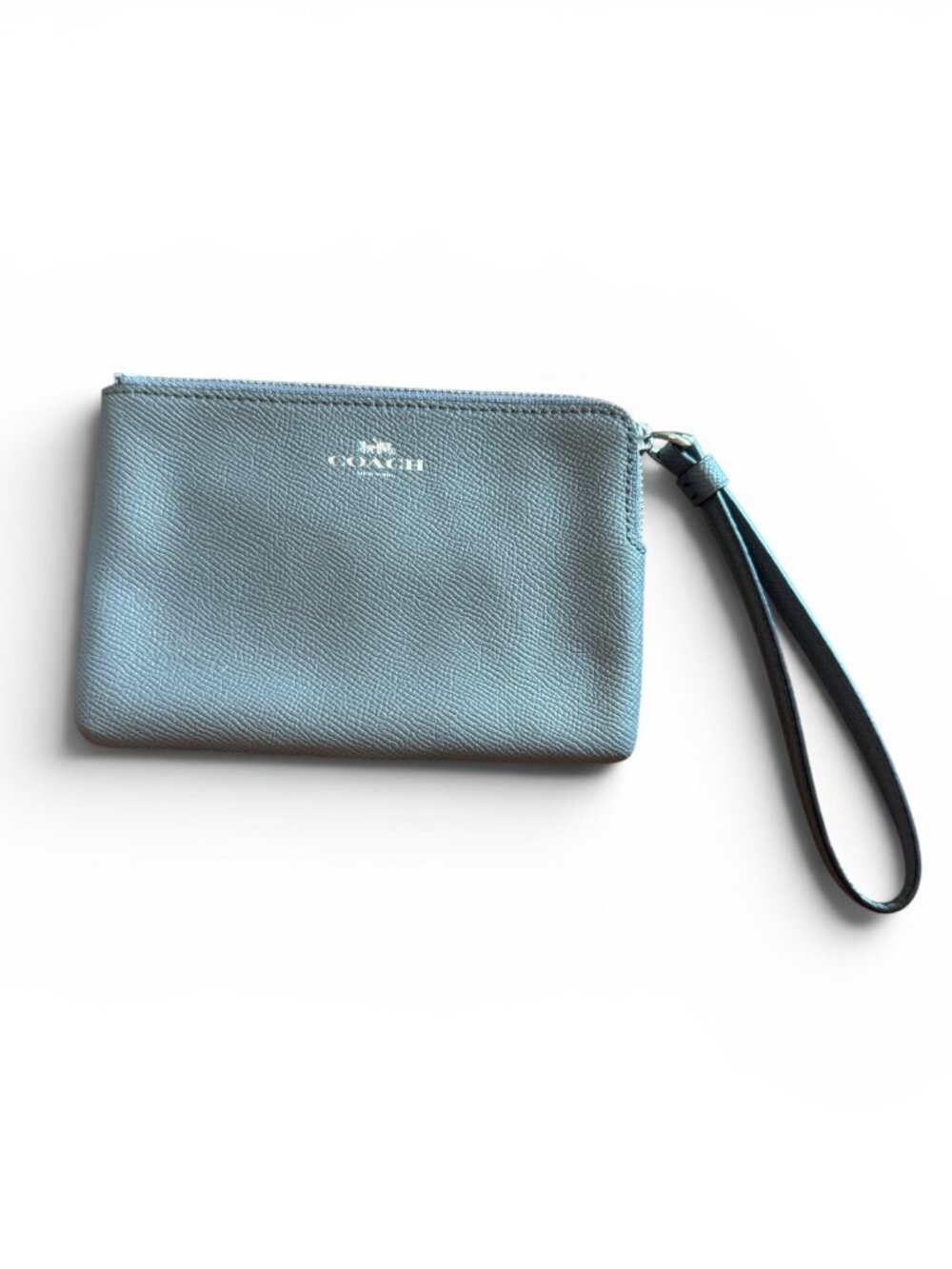 Coach Light Grey Pebbled Leather Wristlet Zip Pouch Wallet Clutch